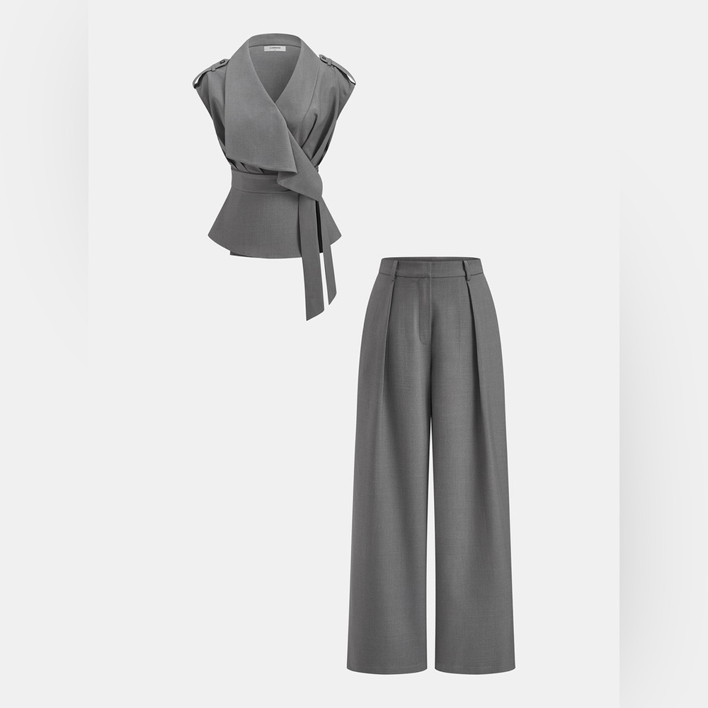 Commense Wrap Top /Pleated Pants Set